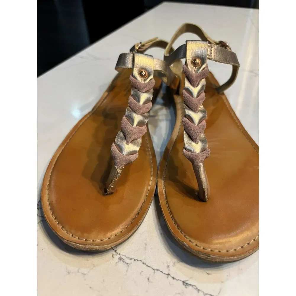 American Eagle Outfitters Sandals Womens 8 Thong Pink‎ Leather T-Strap Flats